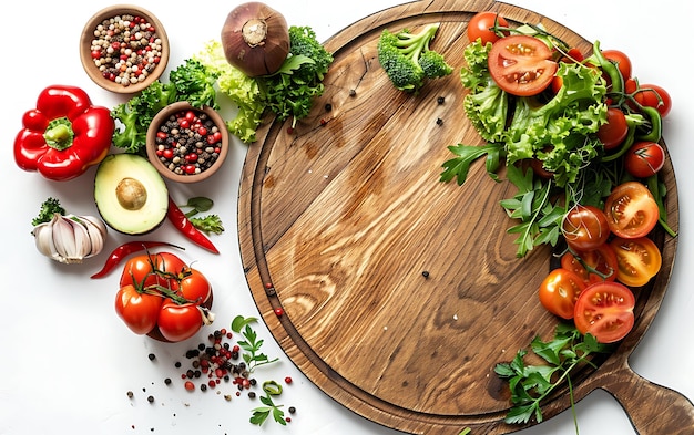 Deska z przygotowanymi składnikami i gotowym daniem