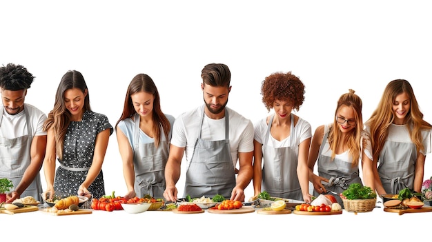 Uśmiechnięci ludzie gotujący razem